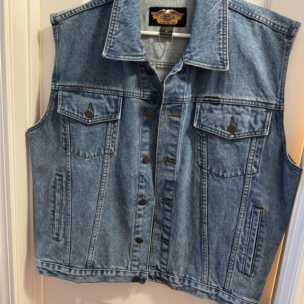 Harley-Davidson Blue Denim Vest Mens Medium